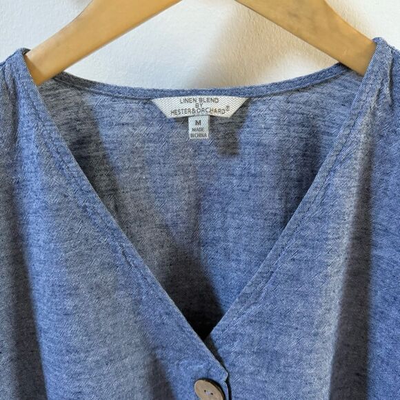 Linen Blend By Hester & Orchard Linen Blend V Neck Tunic with Sleeve Tie M NWOT - Picture 5 of 15